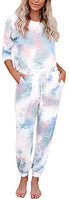 Women 2 Piece Outfits Crewneck Pullover Jogger Pants Tie Dye Sweatsuit - Biwav