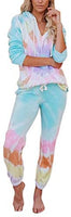 Women 2 Piece Outfits Crewneck Pullover Jogger Pants Tie Dye Sweatsuit - Biwav