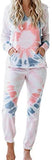 Women 2 Piece Outfits Crewneck Pullover Jogger Pants Tie Dye Sweatsuit - Biwav