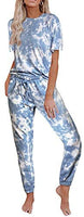 Women 2 Piece Outfits Crewneck Pullover Jogger Pants Tie Dye Sweatsuit - Biwav