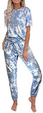 Women 2 Piece Outfits Crewneck Pullover Jogger Pants Tie Dye Sweatsuit - Biwav