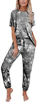 Women 2 Piece Outfits Crewneck Pullover Jogger Pants Tie Dye Sweatsuit - Biwav