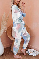 Women 2 Piece Outfits Crewneck Pullover Jogger Pants Tie Dye Sweatsuit - Biwav