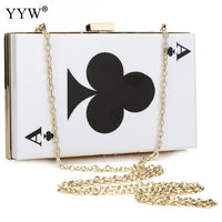 Poker Shape White Acrylic Clutch Wedding Party Box Shoulder Bags - Biwav