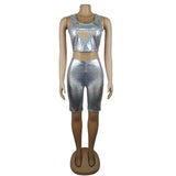 Holographic Two 2 Piece Set Women Spaghetti Strap - Biwav