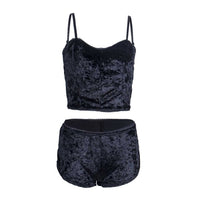 2Pcs Lingerie Velvet V Neck Pajamas Set Chemise Shorts Nightwear - Biwav