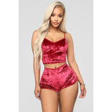 2Pcs Lingerie Velvet V Neck Pajamas Set Chemise Shorts Nightwear - Biwav