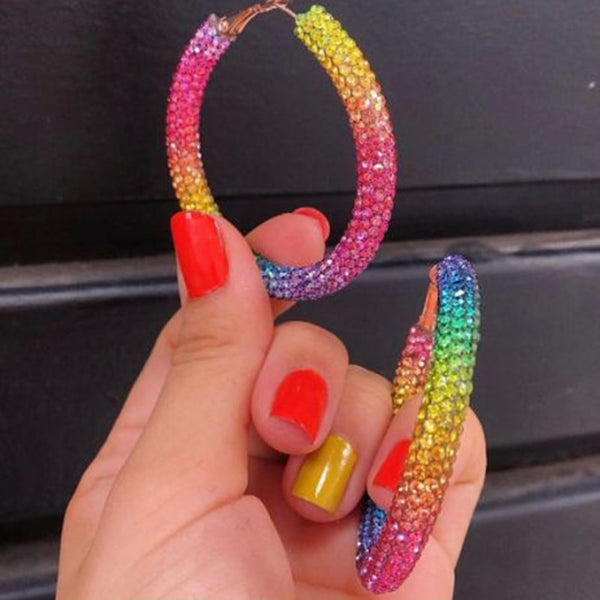 Rainbow Crystal Hoop Earrings - Biwav