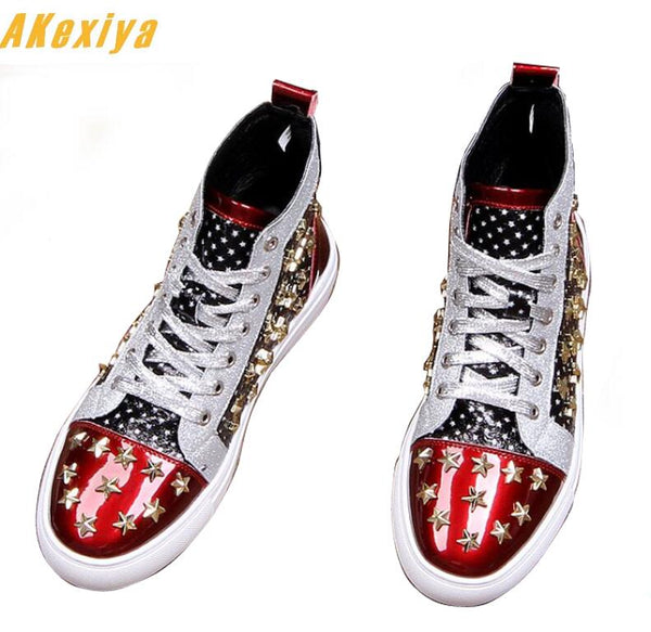 Men brand designer rivet American flag shoes - Biwav