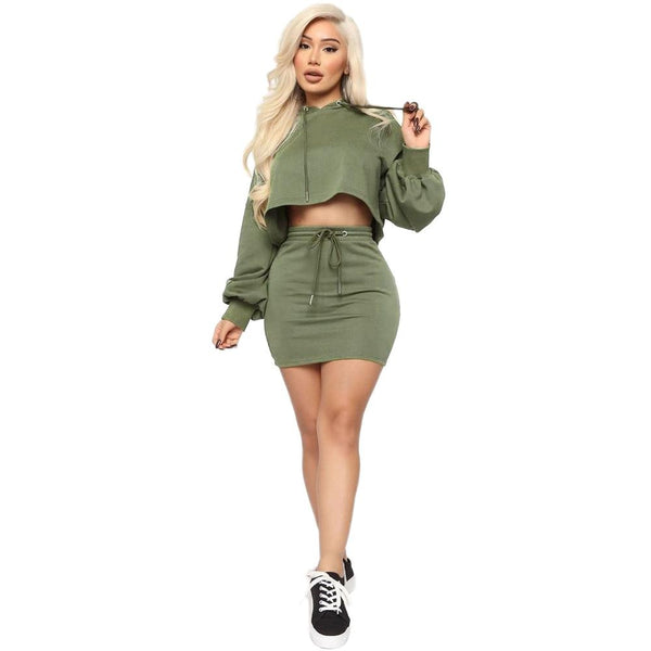 Crop Top Hoodies and Mini Skirt two piece set tracksuit women - Biwav