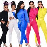 Women two pPiece Set Solid Long Sleeve O Neck Crop Tops T-Shirt Loose Pants tracksuit - Biwav