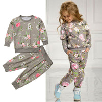 2-7Y 2PCS Kids Autumn Clothes Floral Long Sleeve Tops+Harem Pants Outfit - Biwav