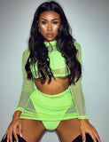 Neon Transparent Mesh 2 Piece Skirt Set Fluorescents - Biwav