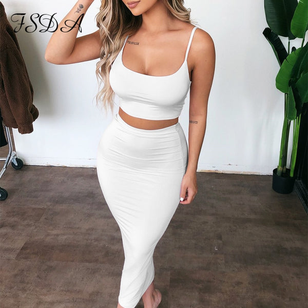 Women Set Spaghetti Strap Crop Top Sexy And Long Skirt - Biwav