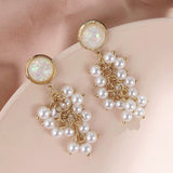 Trend Simulation Pearl Long Earrings Female White Round Pearl Wedding Pendant Earrings Fashion Korean Jewelry Earrings - Biwav