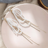 Trend Simulation Pearl Long Earrings Female White Round Pearl Wedding Pendant Earrings Fashion Korean Jewelry Earrings - Biwav