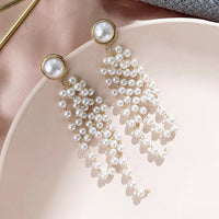 Trend Simulation Pearl Long Earrings Female White Round Pearl Wedding Pendant Earrings Fashion Korean Jewelry Earrings - Biwav