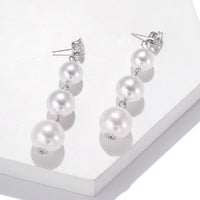 Trend Simulation Pearl Long Earrings Female White Round Pearl Wedding Pendant Earrings Fashion Korean Jewelry Earrings - Biwav