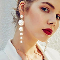 Trend Simulation Pearl Long Earrings Female White Round Pearl Wedding Pendant Earrings Fashion Korean Jewelry Earrings - Biwav