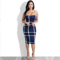 Sexy Bodycon Plaid Sheath Backless Slim Elastic Bandage Dress - Biwav