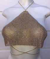 Sexy Halter Metal chain diamond crop top women Bandage Sparkling Bling - Biwav