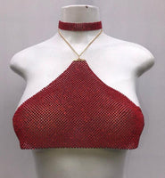 Sexy Halter Metal chain diamond crop top women Bandage Sparkling Bling - Biwav