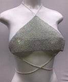 Sexy Halter Metal chain diamond crop top women Bandage Sparkling Bling - Biwav