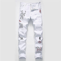 New Men Ripped printed white skinny Jeans - Biwav