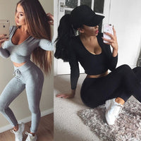 Women Sportwear Two Piece Set Casual Long Sleeve 2 Piece Set Women Two Piece Outfits Leggings Women - Biwav