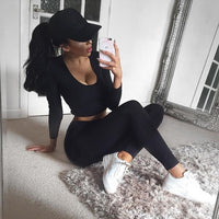 Women Sportwear Two Piece Set Casual Long Sleeve 2 Piece Set Women Two Piece Outfits Leggings Women - Biwav