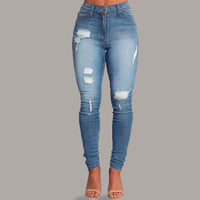 High Waist Skinny torn holes pencil jeans - Biwav