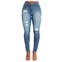 High Waist Skinny torn holes pencil jeans - Biwav