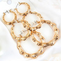 Sliver/Gold Color Big Bamboo Circle Hoop Large Earrings - Biwav