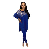 Sequined Two Piece Set Women Outfit Long Top And Pant - Biwav