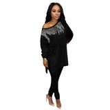 Sequined Two Piece Set Women Outfit Long Top And Pant - Biwav