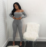 Women long sleeve crop top full pants 2 piece set - Biwav