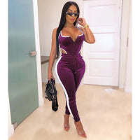 Velvet bodysuit pencil pants suit two piece set Sexy sleeveless casual tracksuit - Biwav