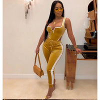 Velvet bodysuit pencil pants suit two piece set Sexy sleeveless casual tracksuit - Biwav