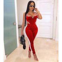 Velvet bodysuit pencil pants suit two piece set Sexy sleeveless casual tracksuit - Biwav