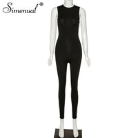 Solid Bodycon Sleeveless Jumpsuits Sporty Active Wear Skinny Jumpsuit - Biwav