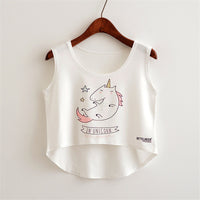 Women Crop Top Sleeveless Cat Panda Print Summer Casual Top - Biwav