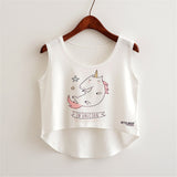 Women Crop Top Sleeveless Cat Panda Print Summer Casual Top - Biwav