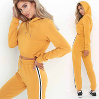 Tracksuit 2pcs Women Set Hoodies Crop Top Sweatshirt+Side Stripe Pants Hooded 2 Pieces Sets - Biwav