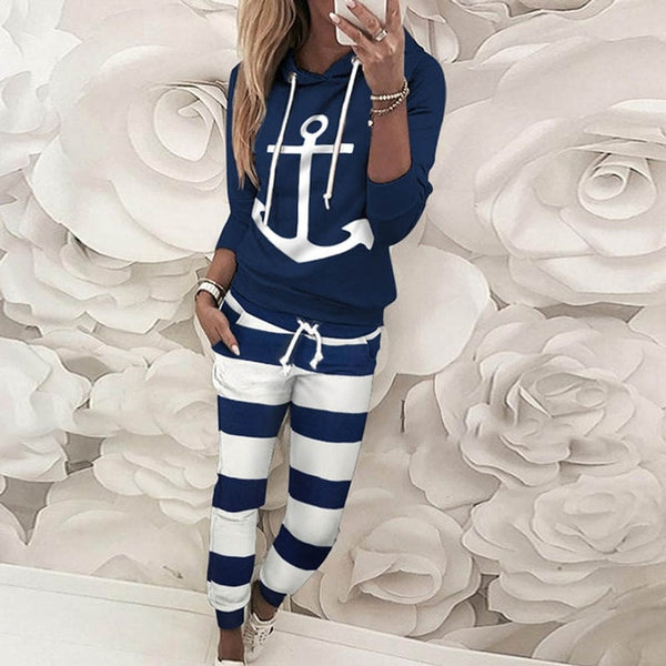 Drawstring Hooded Tracksuits casual long sleeve Slinky Pant 2 Piece - Biwav