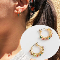 Star Hoop Earrings for Women Gold Coin Cross Small Eyes Tiny Huggie Hoops Earrings With Rhinestones Minimalist Jewelry - Biwav