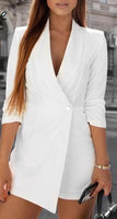 Women blazer playsuit romper Half sleeve v neck button female jumpsuit overalls - Biwav