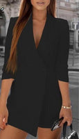 Women blazer playsuit romper Half sleeve v neck button female jumpsuit overalls - Biwav