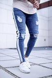 Men Long Men's Hole Ripped Jeans Thin Skinny Pencil Pants Trousers - Biwav