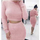 Women Sweater +Pencil Skirt 2 Pieces Set Women Knitted Tracksuit - Biwav