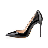 Pumps High Heels Black Patent Leather Pointed Toe Sexy Stiletto Shoes - Biwav